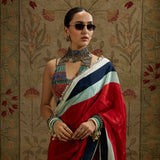 Red Mask Print Cascade Saree with Bustier