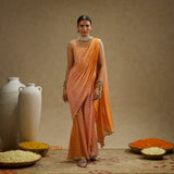 Orange Pink Ombre Print Cascade Saree with Bustier