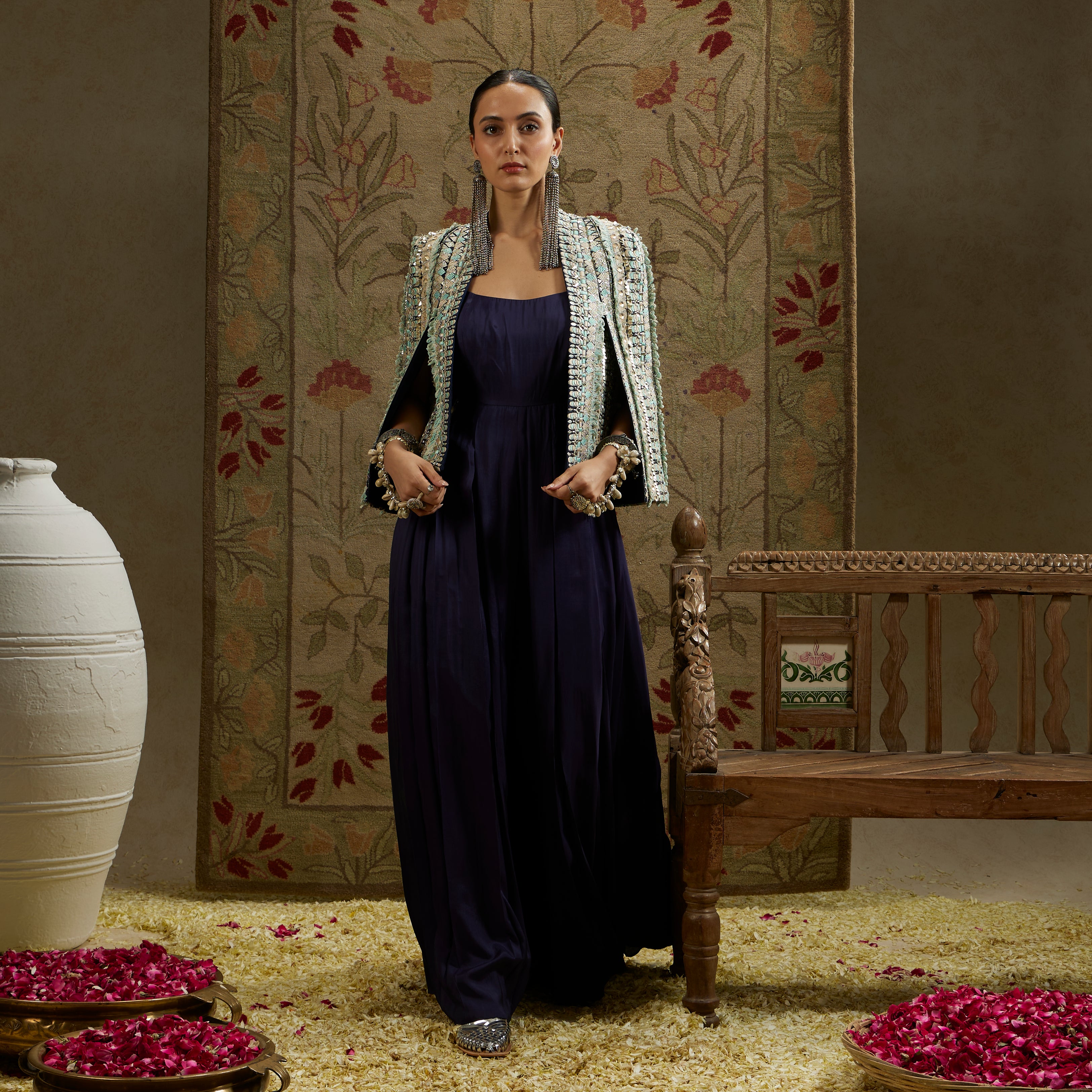 Embellished Jacket with Midnight Blue Jumpsuit