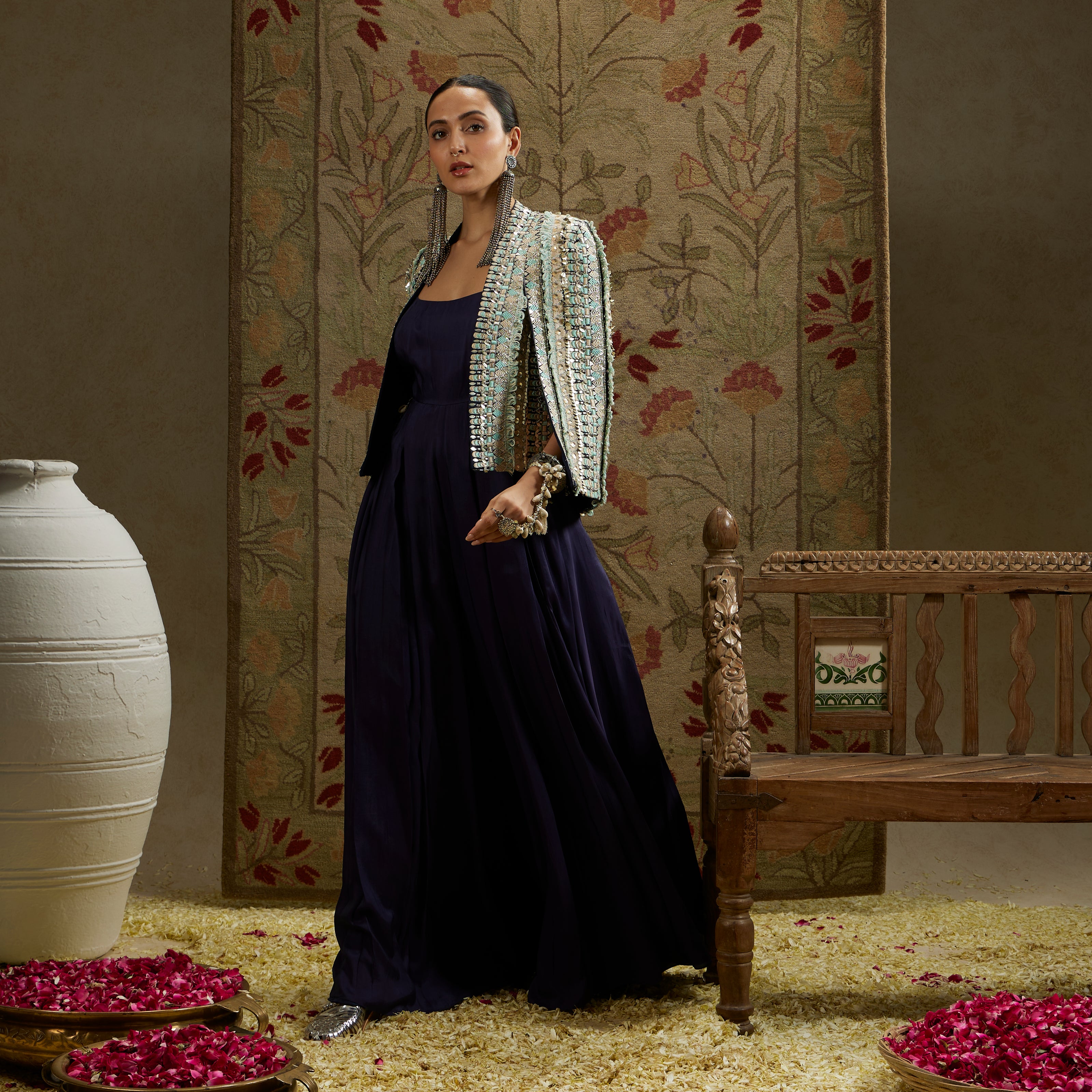 Embellished Jacket with Midnight Blue Jumpsuit