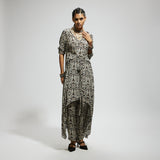 WHITE JAAL PRINT FRONT TIE UP TUNIC