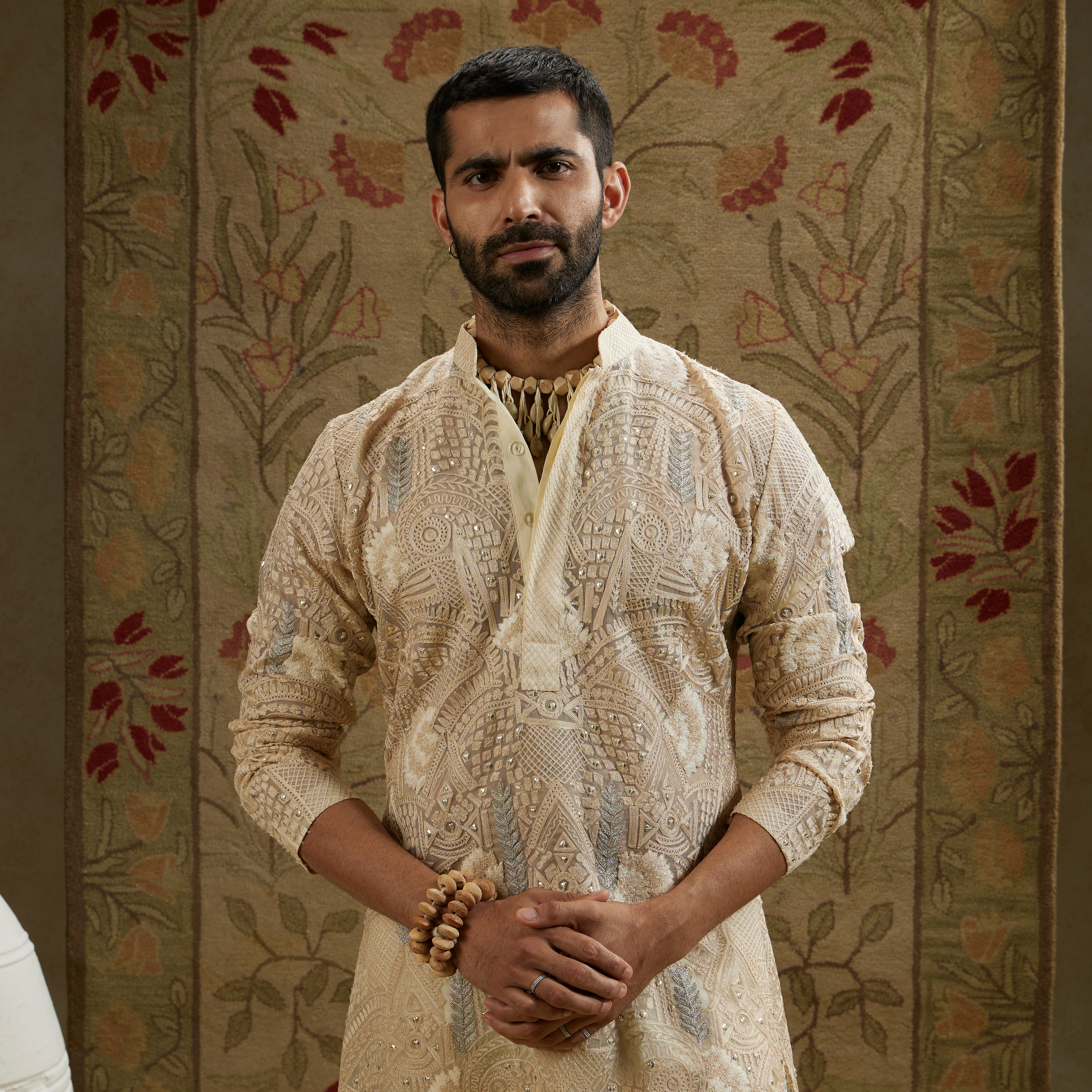 Magnolia Cream Organza Embellished Kurta