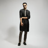 ZENTANGLE PRINT BUNDI PAIRED WITH BLACK EMBROIDERED KURTA PATTI AND PRINTED PANTS