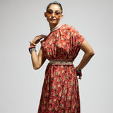 ORANGE JAAL PRINTED COWL DRESS TEAMED WITH A BELT
