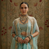 Teal Blue Thread Tassel Cape with Bustier and Drape Skirt