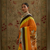 Orange Mask Print Cascade Saree with Bustier