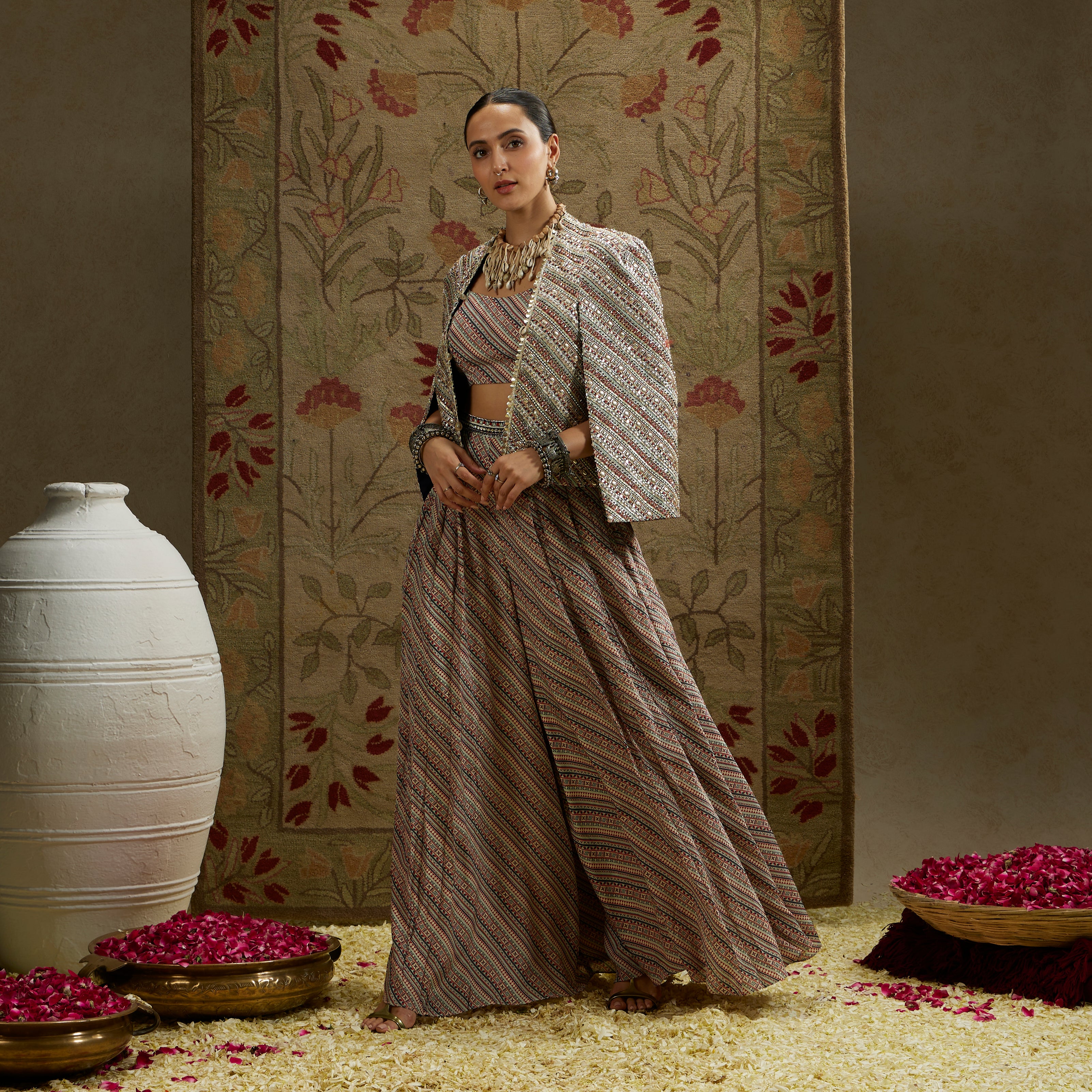 Beige Boho Stripe Noor Jacket Set