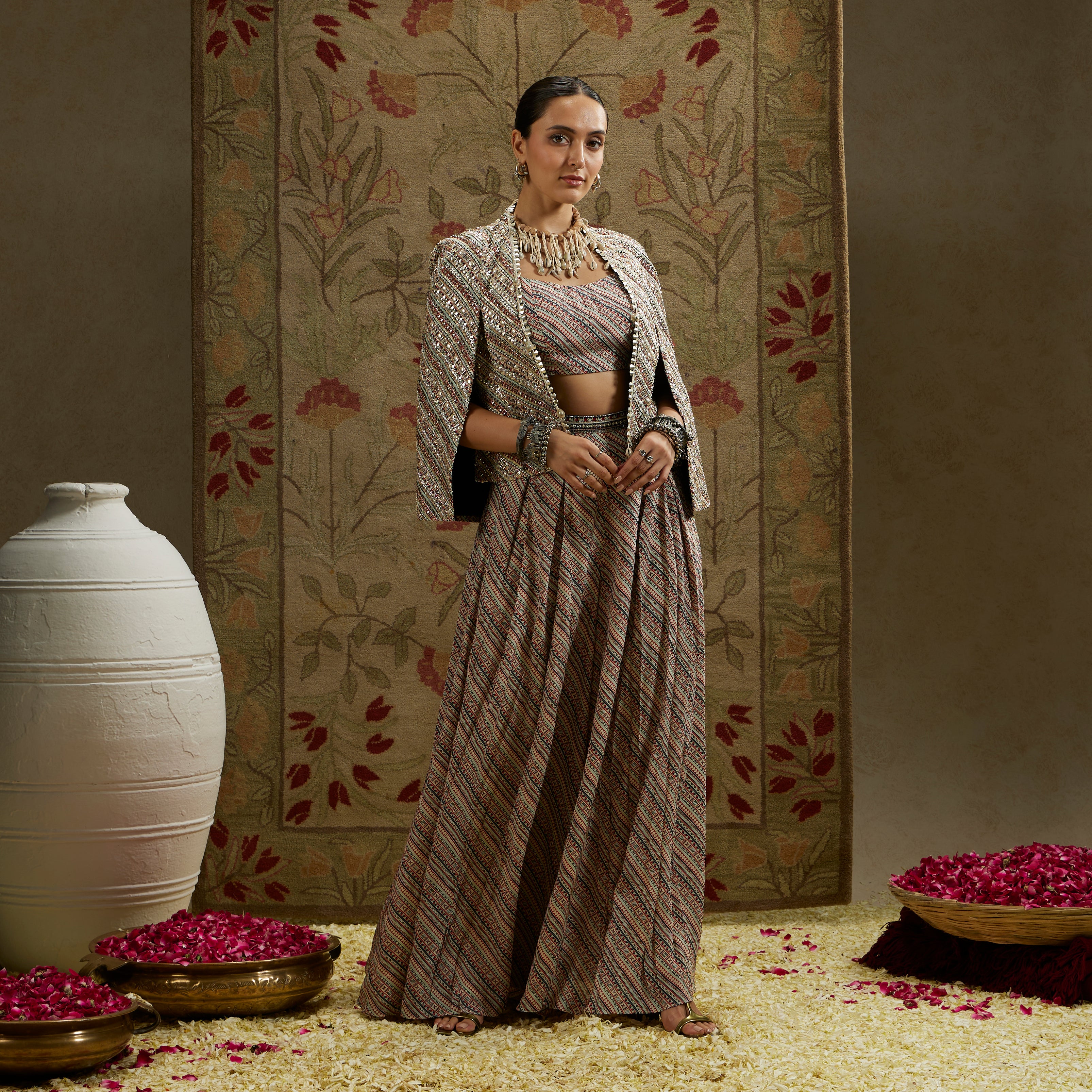 Beige Boho Stripe Noor Jacket Set