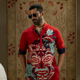 Red Mask Print Rolled-Up Sleeves