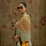 Multi-Colored Metallic Cape Jacket with Bustier and Drape Skirt