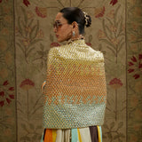 Multi-Colored Metallic Cape Jacket with Bustier and Drape Skirt