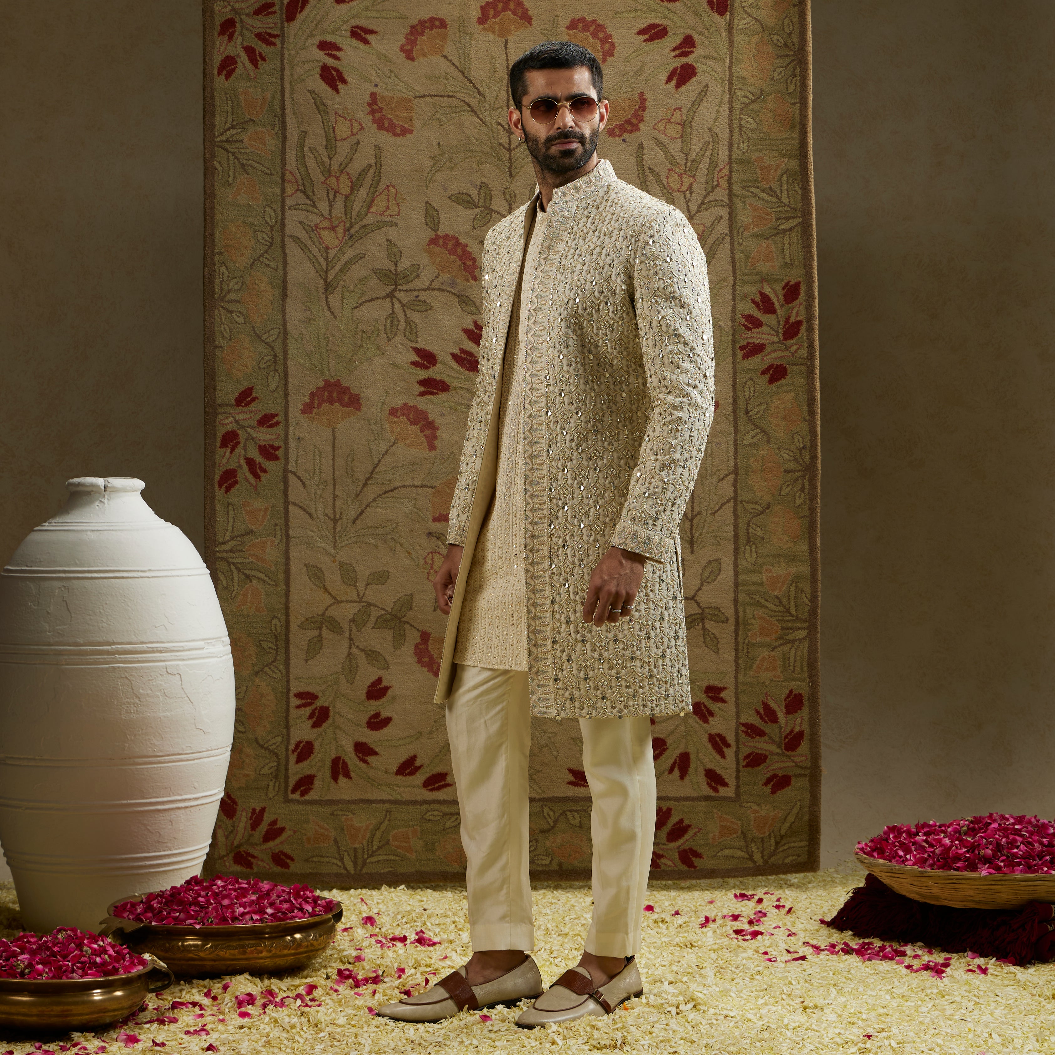 Magnolia Cream Embellished Sherwani and Pants