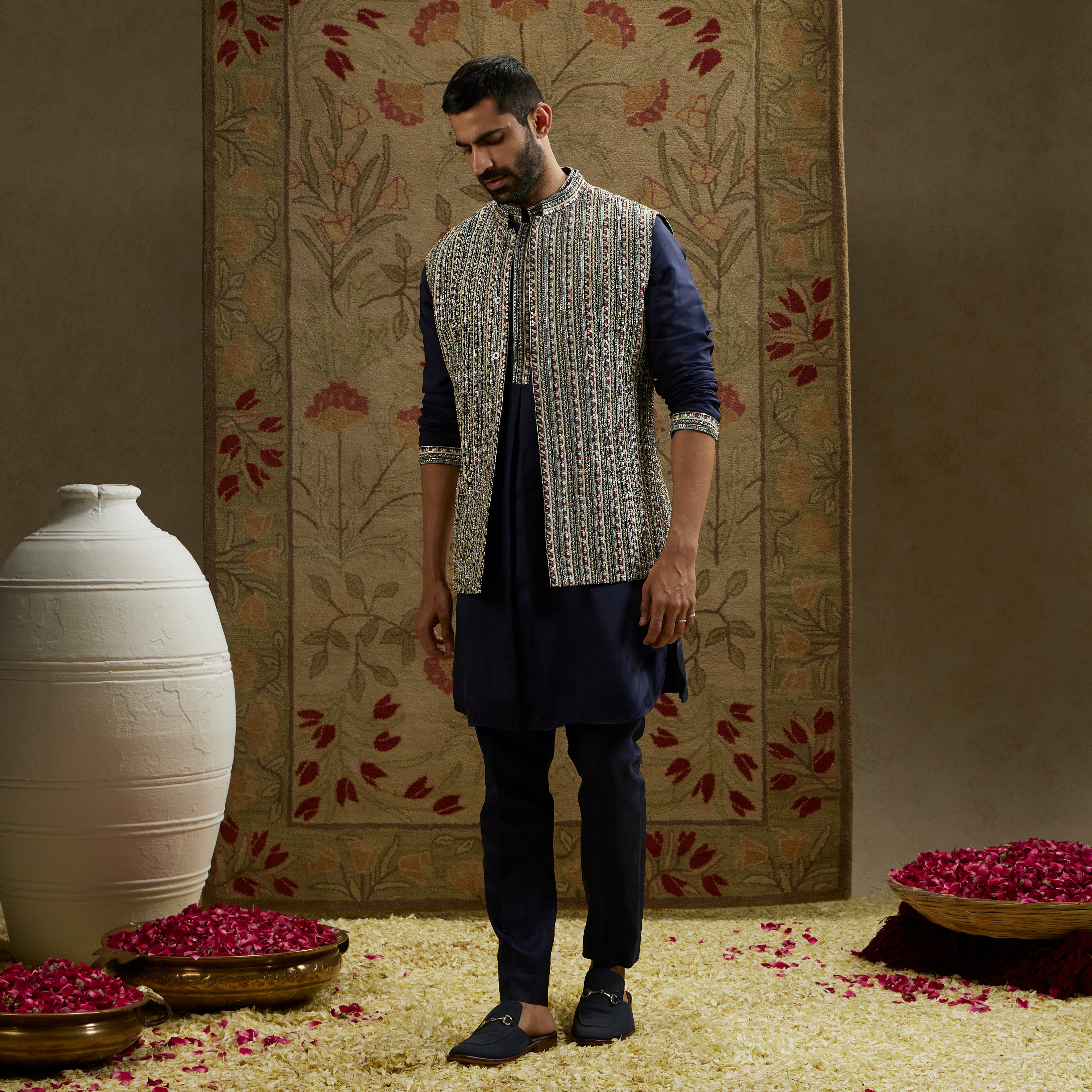 Midnight Blue Kurta Patti Embellished Kurta and Pants