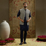 Midnight Blue Border Embellished Bundi