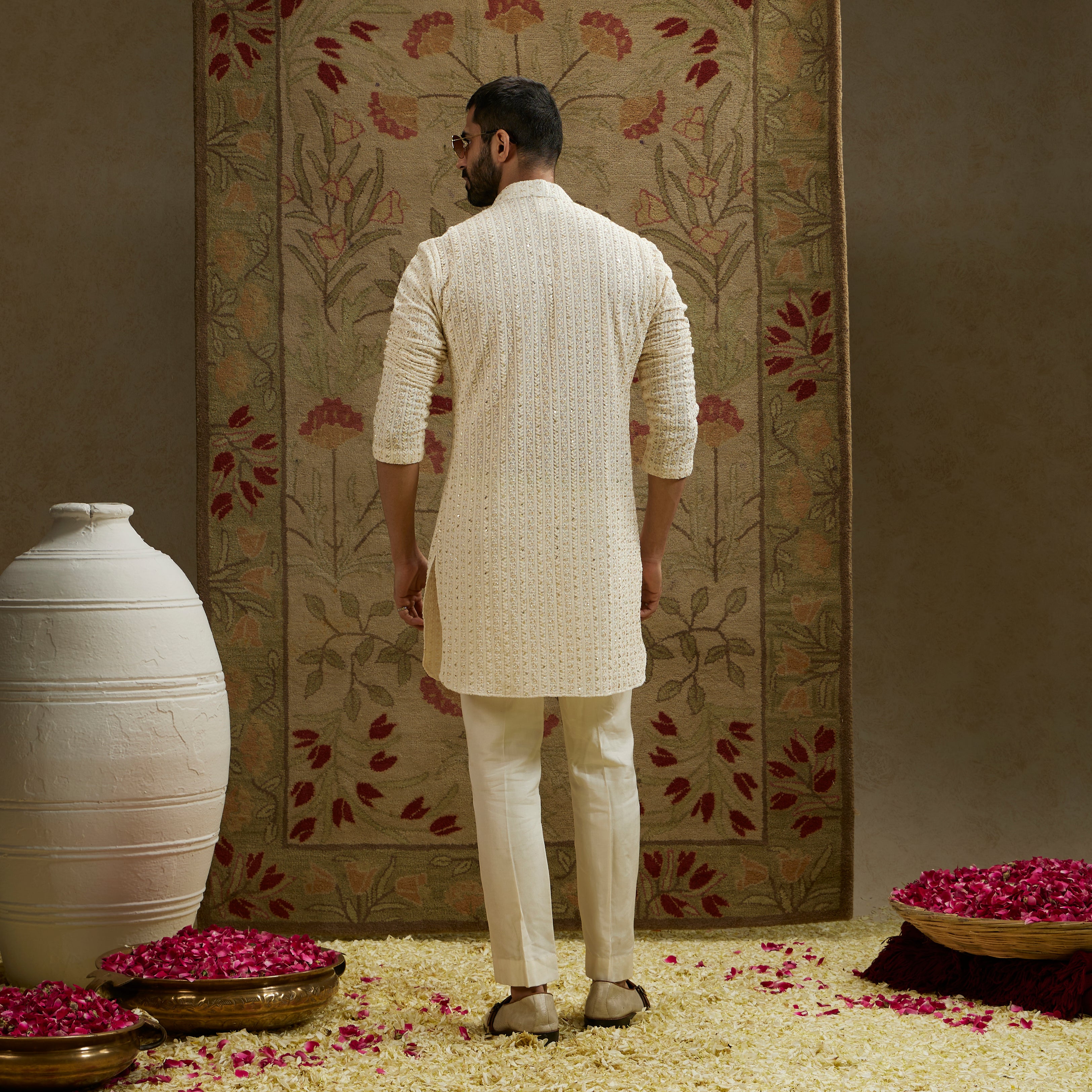 Magnolia Cream Sequin Cut-Dana Lucknowi Kurta Set