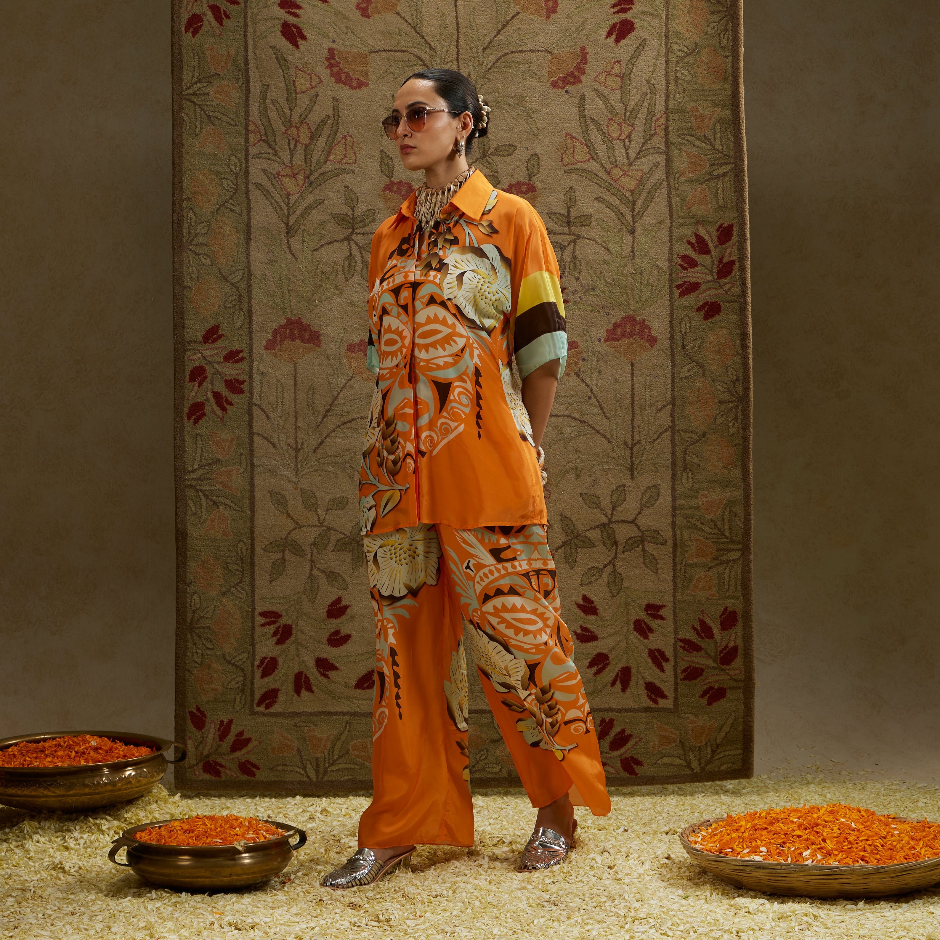 Orange Mask Print Coord Set