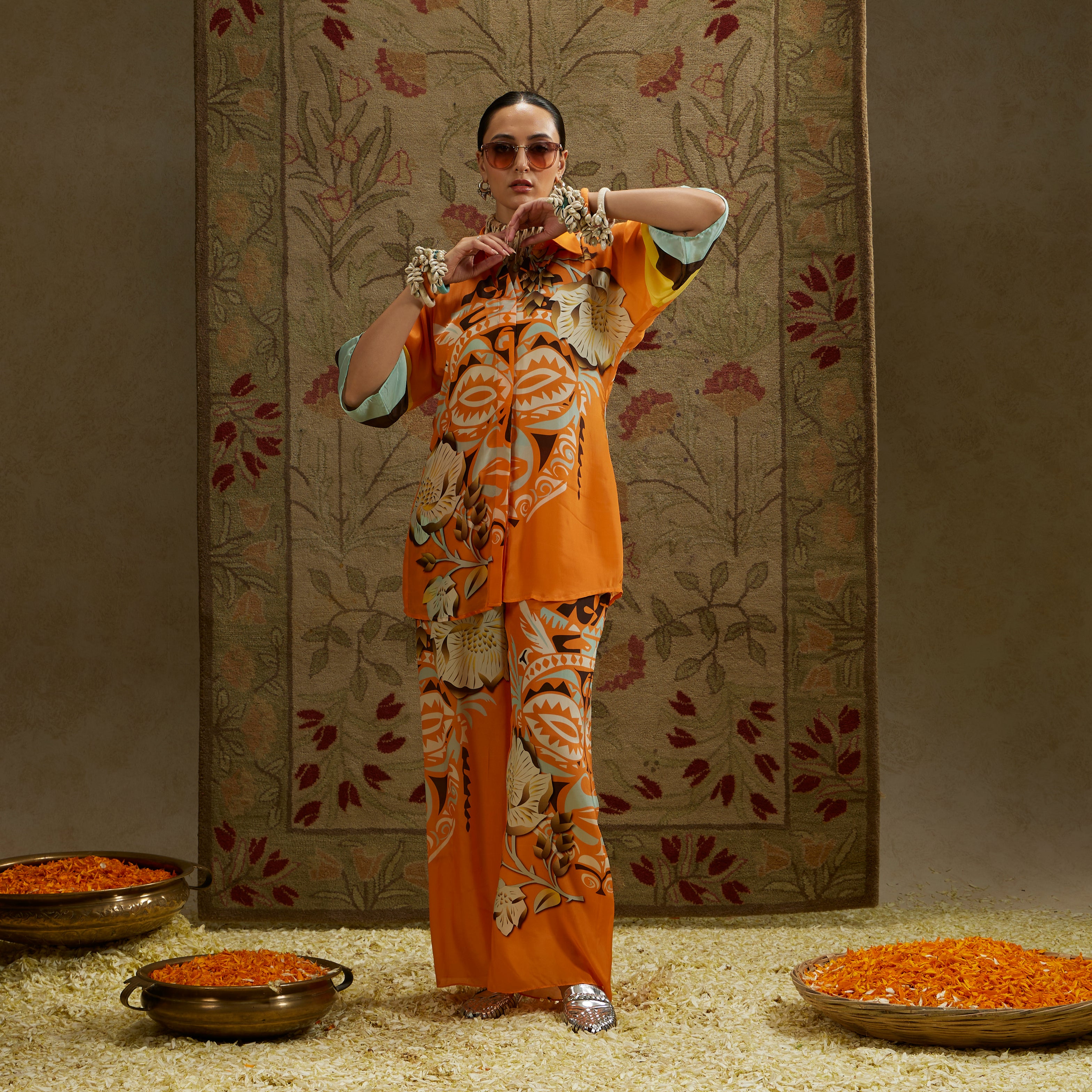 Orange Mask Print Coord Set
