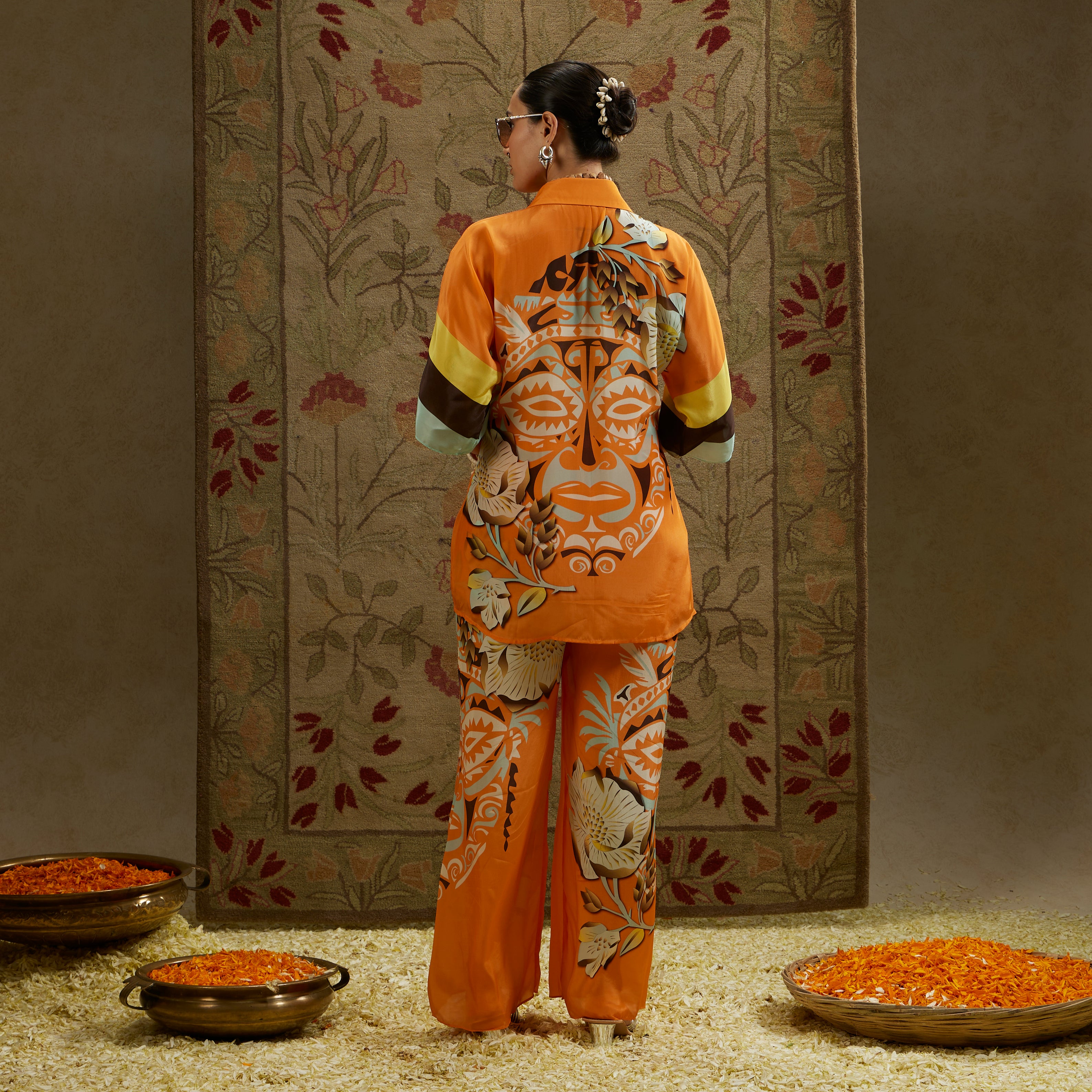 Orange Mask Print Coord Set