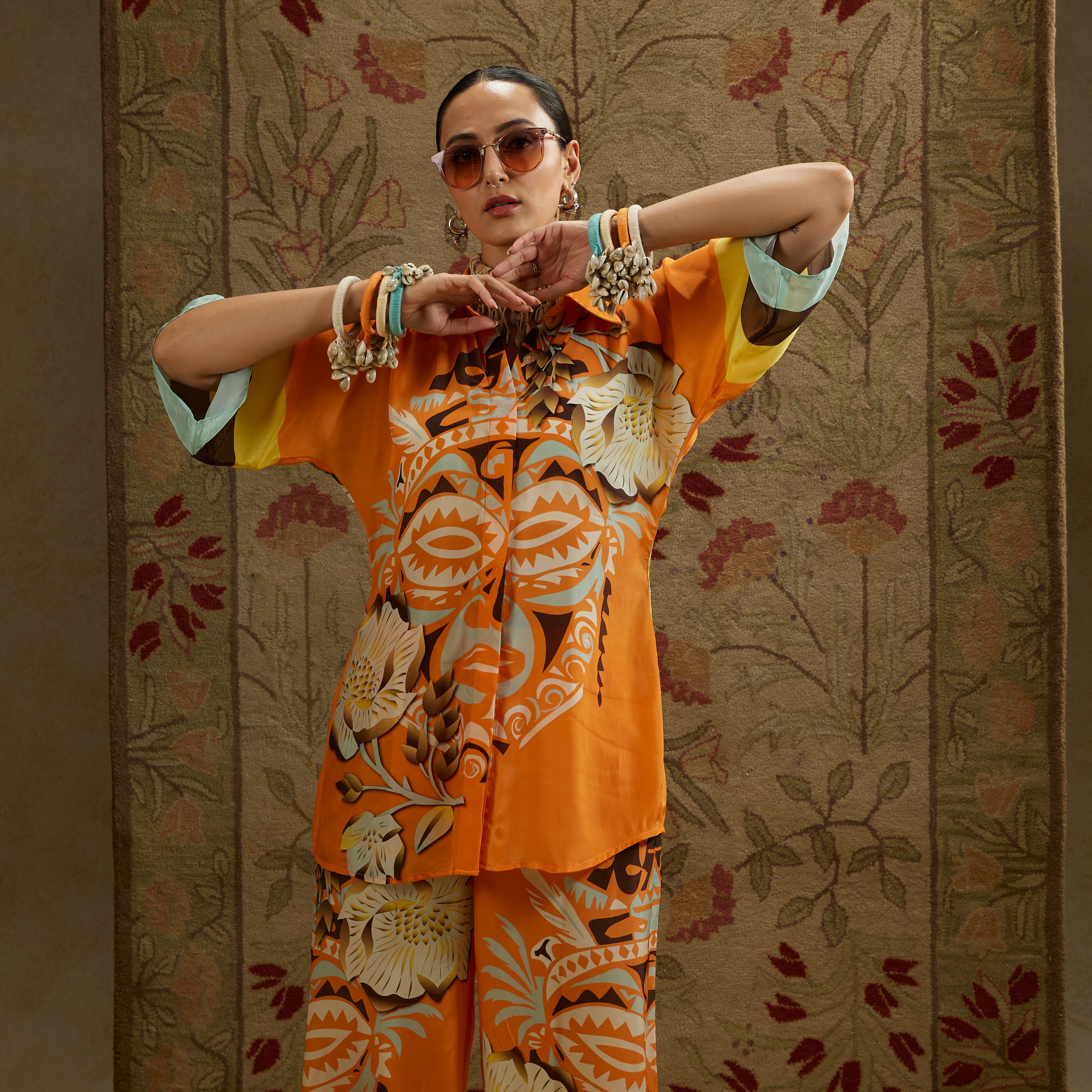 Orange Mask Print Coord Set