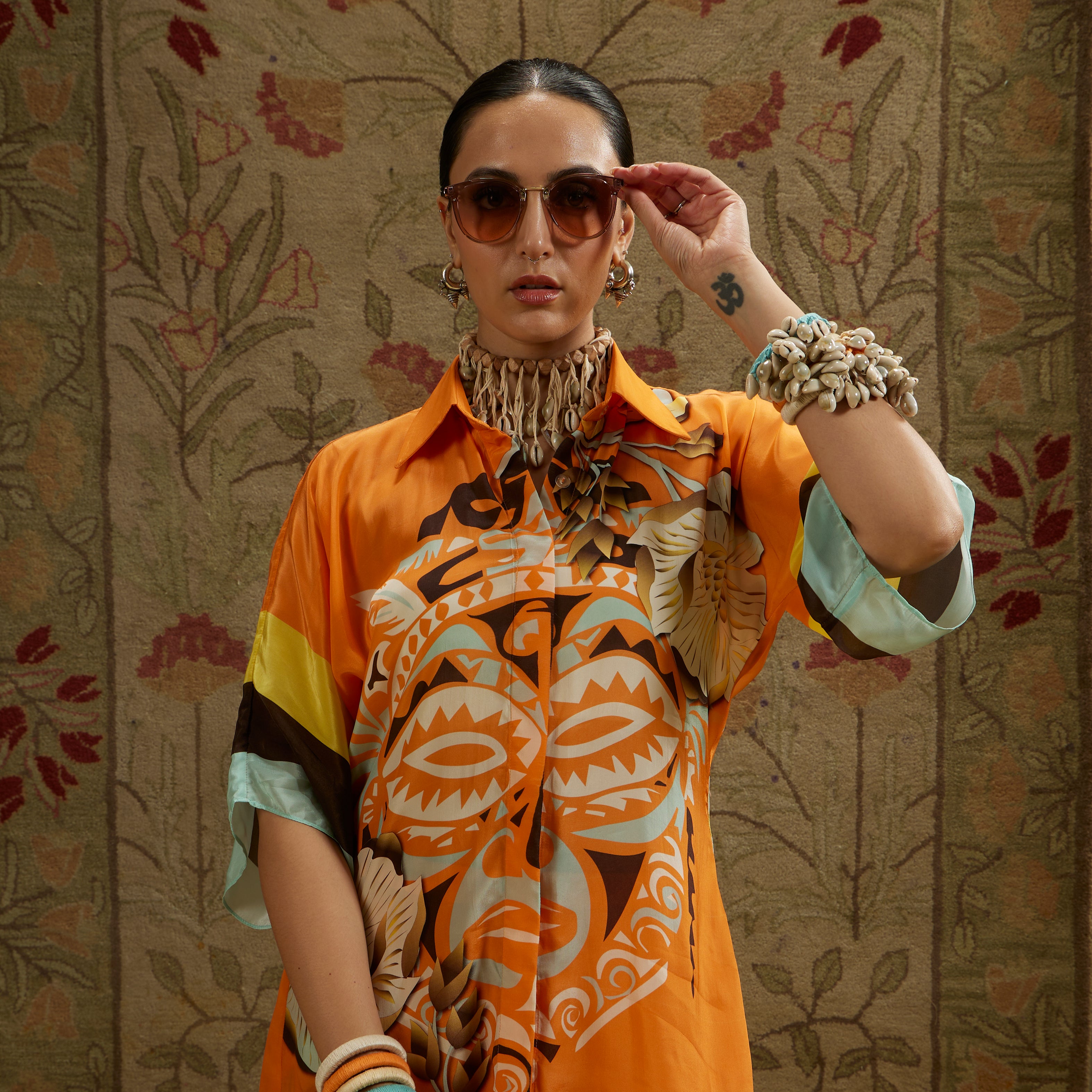 Orange Mask Print Coord Set