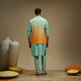 Orange Blue Ombre Butti Printed Bundi