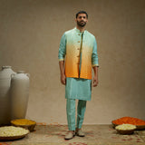 Orange Blue Ombre Butti Printed Bundi