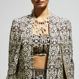 WHITE EMBELLISHED JAAL CAPE JACKET SET