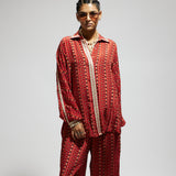 ORANGE BOHO PRINT EMBELLISHED OVERSIZED COORD SET