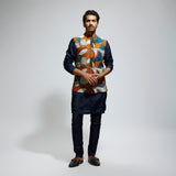 ABSTRACT BUNDI PAIRED WITH SOLID BLUE KURTA AND PANTS