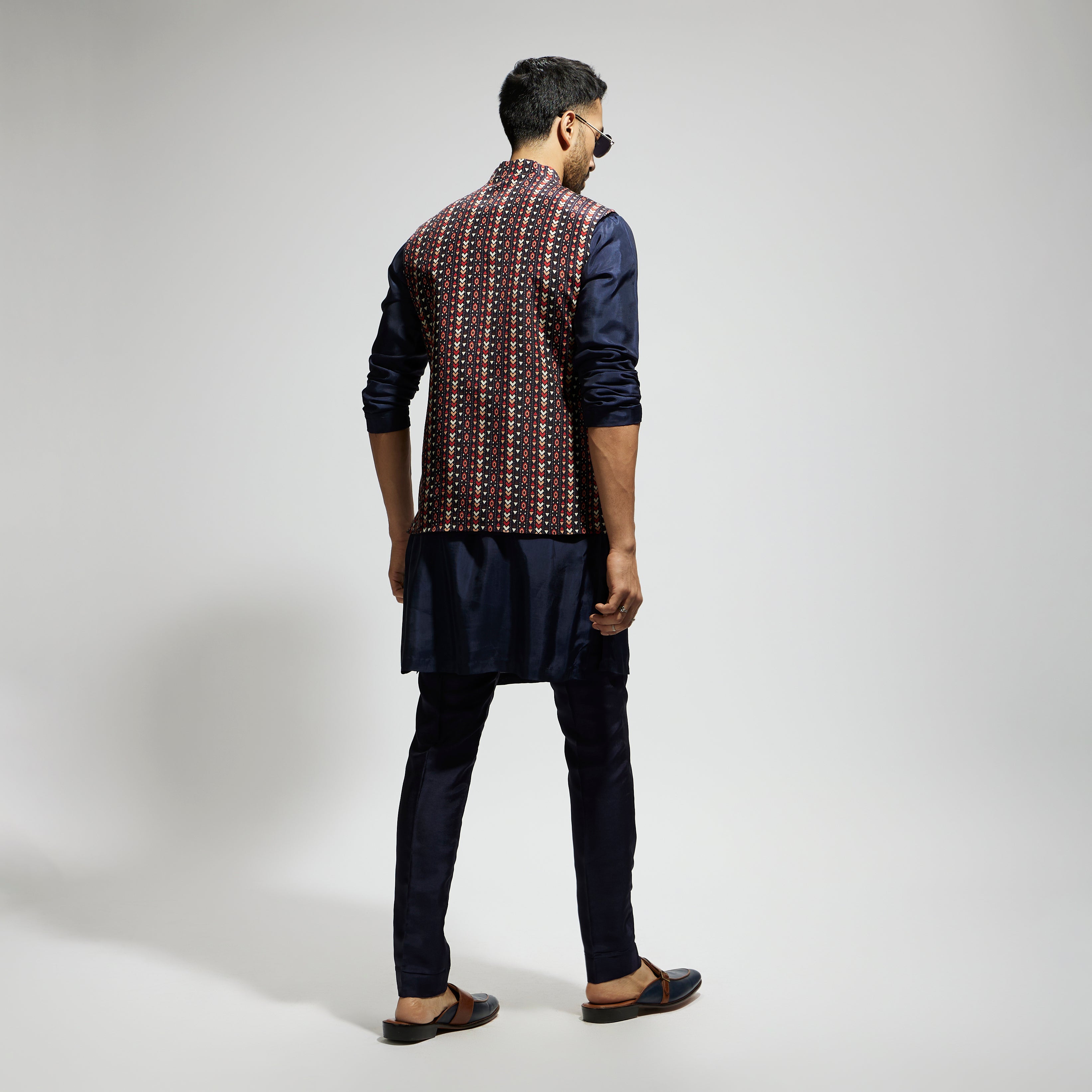 BLUE BOHO GEO BUNDI
PAIRED WITH SOLID BLUE KURTA AND PANTS