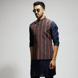 BLUE BOHO GEO BUNDI
PAIRED WITH SOLID BLUE KURTA AND PANTS