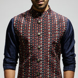 BLUE BOHO GEO BUNDI
PAIRED WITH SOLID BLUE KURTA AND PANTS