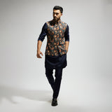 BLUE JAAL EMBELLISHED BUNDI PAIRED WITH SOLID BLUE KURTA AND PANTS
