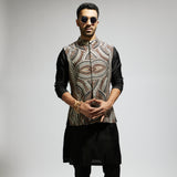 ZENTANGLE EMBELLISHED BUNDI PAIRED WITH BLACK KURTA AND PANTS