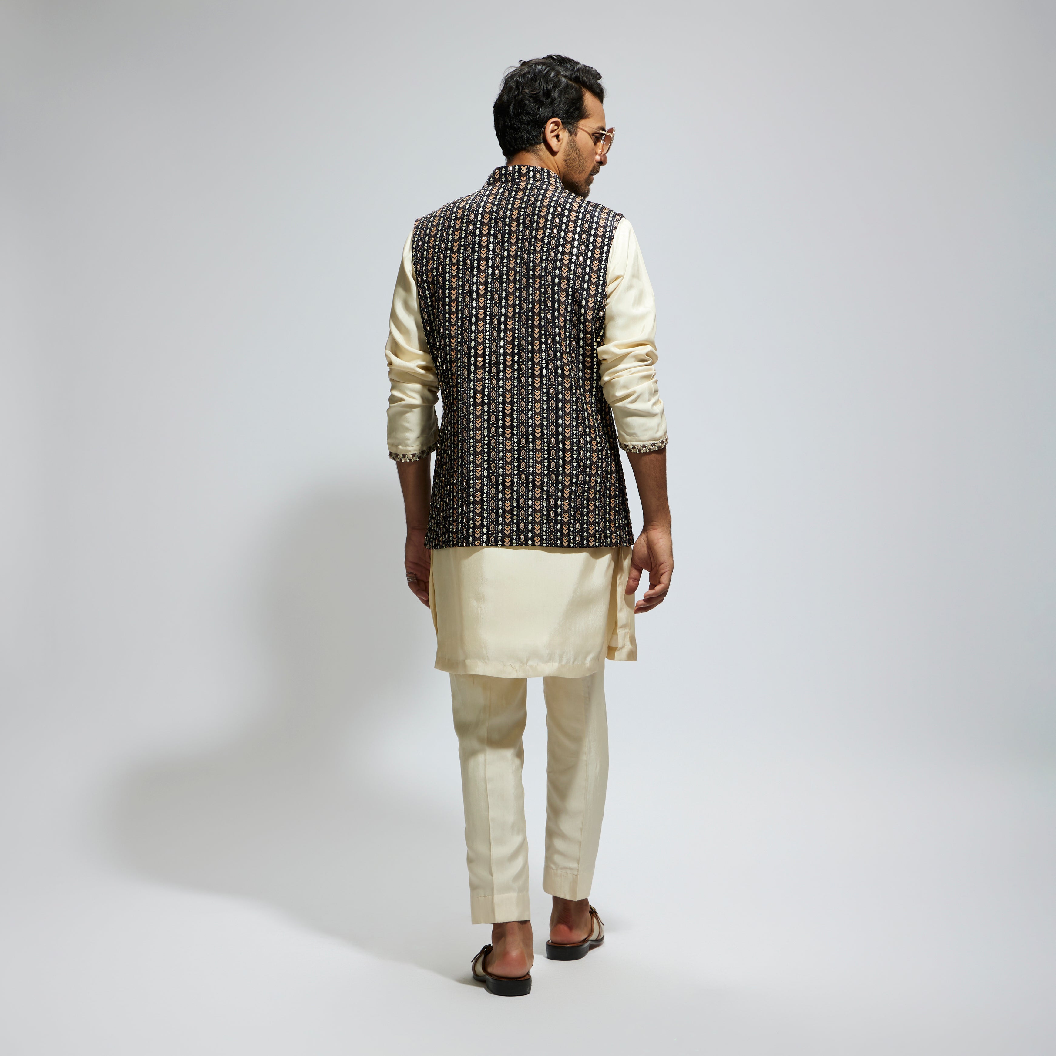 BLACK BOHO STRIPE EMBELLISHED BUNDI