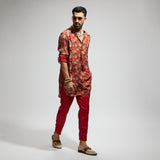 ORANGE JAAL ROLLED UP SLEEVES KURTA