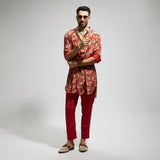 ORANGE JAAL ROLLED UP SLEEVES KURTA