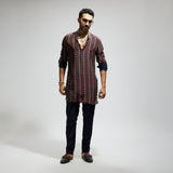 BLUE BOHO PRINT ROLLED UP SLEEVES KURTA