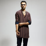 BLUE BOHO PRINT ROLLED UP SLEEVES KURTA