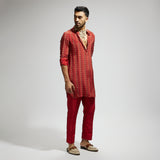 ORANGE BOHO PRINT ROLLED UP SLEEVES KURTA