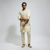 IVORY GEO EMBELLISHED BUNDI WITH KURTA AND PANTS