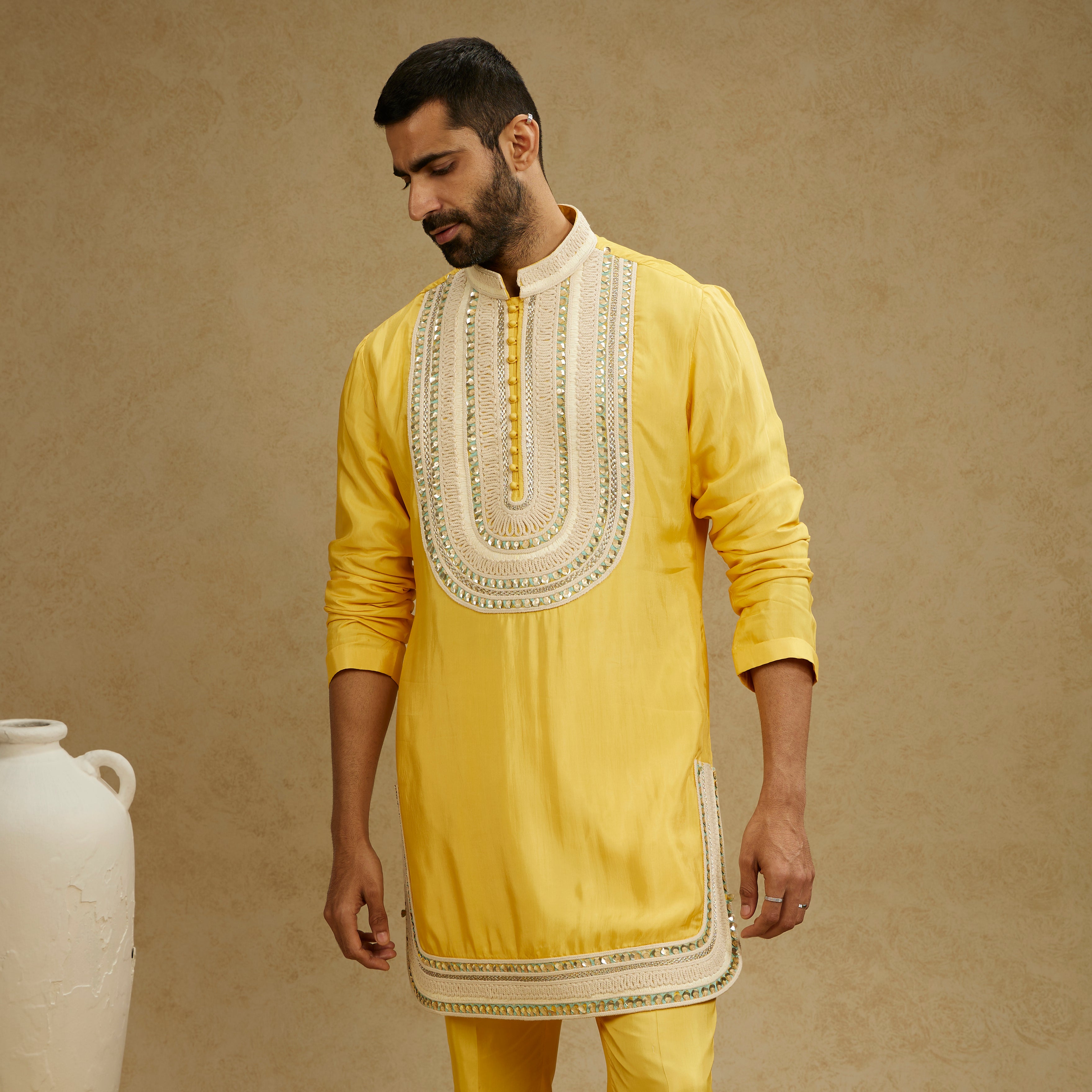 Dandelion Yellow Threadwork Yoke Kurta with Pants