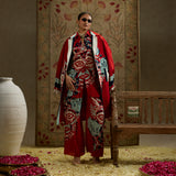 Red Mask Print Trench Coat