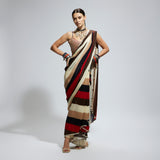 SAMSARA STRIPE PRINT CASCADE SAREE WITH METALLIC SCALLOP BUSTIER