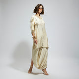 IVORY EMBELLISHED TUNIC WITH DRAPE SKIRT