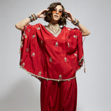 TERRACOTTA EMBELLISHED CAPE TOP PAIRED WITH TERRACOTTA DRAPE SKIRT