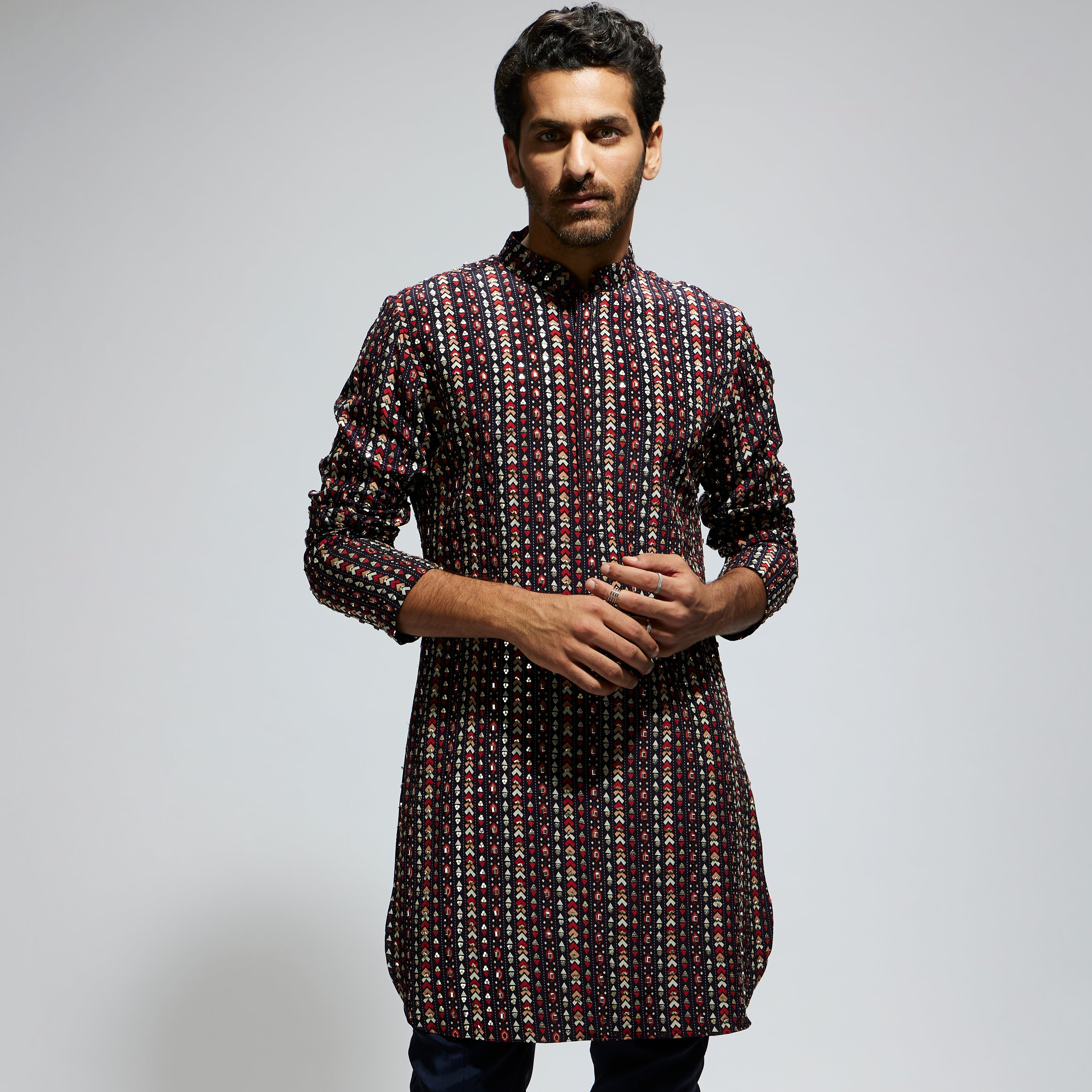BLUE BOHO HIGHLIGHTED SHORT KURTA WITH PANTS