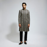 BLACK GEO EMBROIDERED SHERWANI WITH PANTS