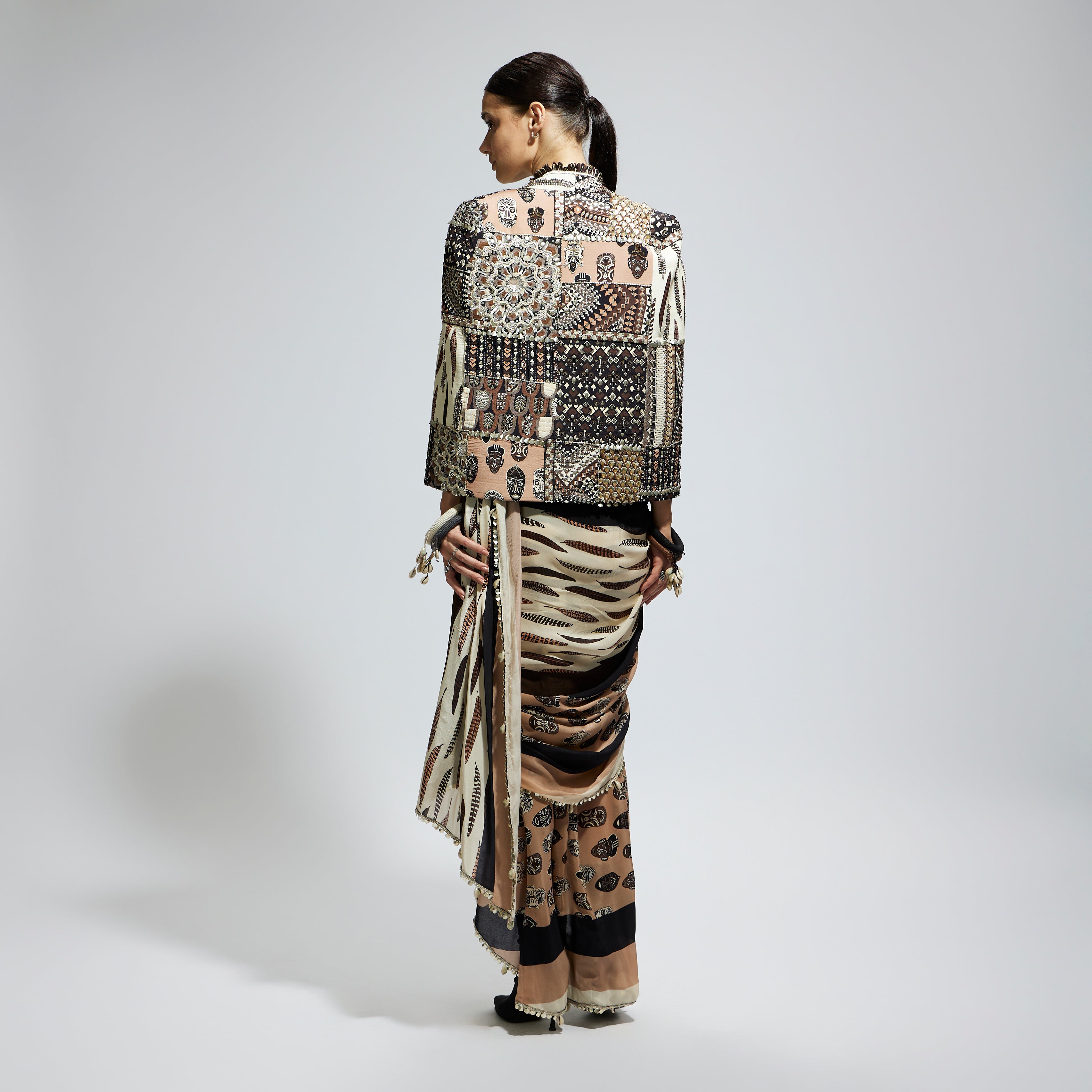 IVORY & BLACK PATCHWORK CAPE JACKET