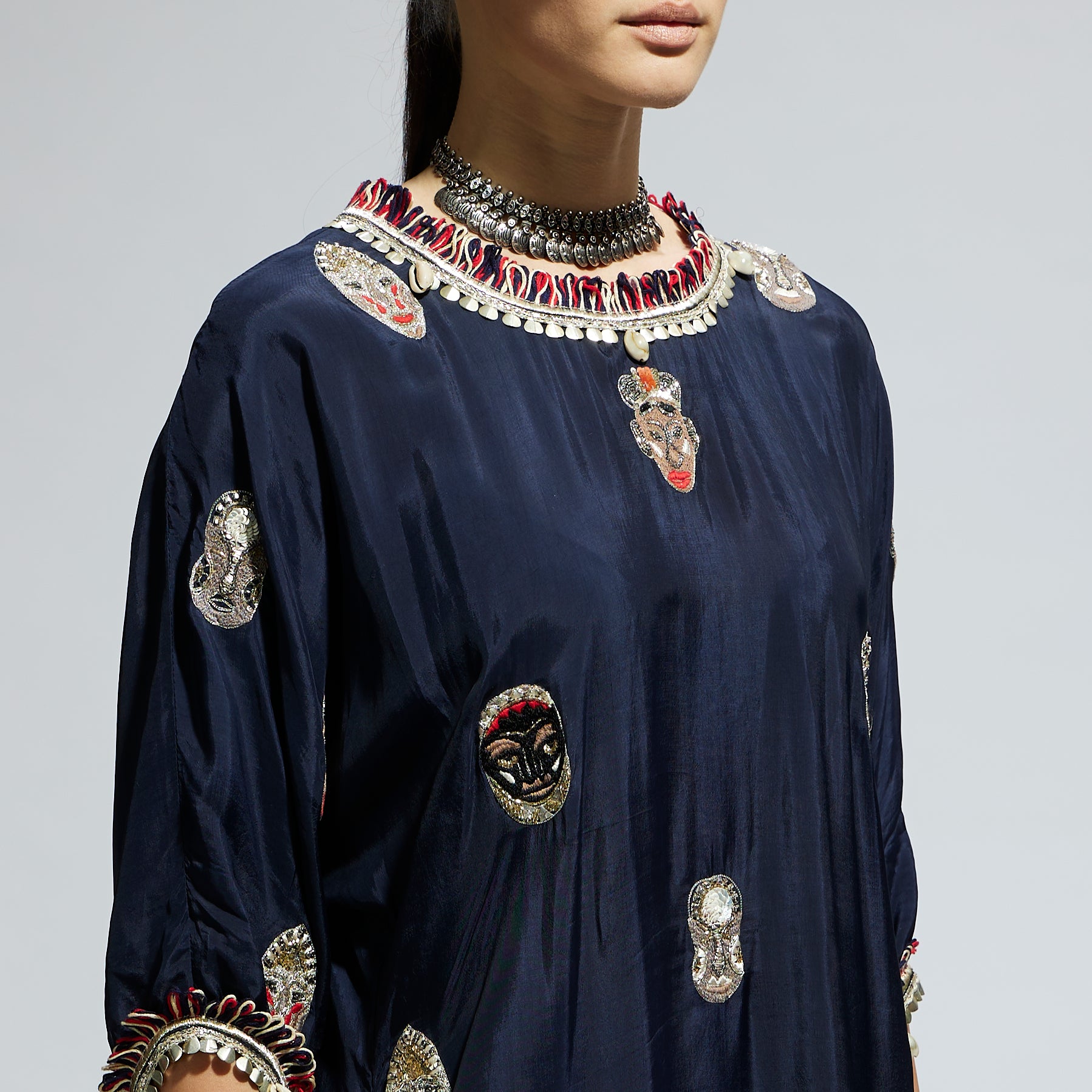 BLUE MASK EMBROIDERED KURTA SET